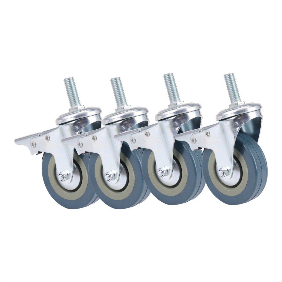 Heavy Duty 75Mm Swivel With Brake Casters Wheels, Set Of 4 4853816450837