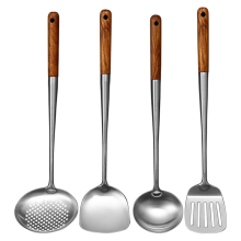 Long Handle Stainless Steel Wok Spatula Kitchen Slotted Turner Set