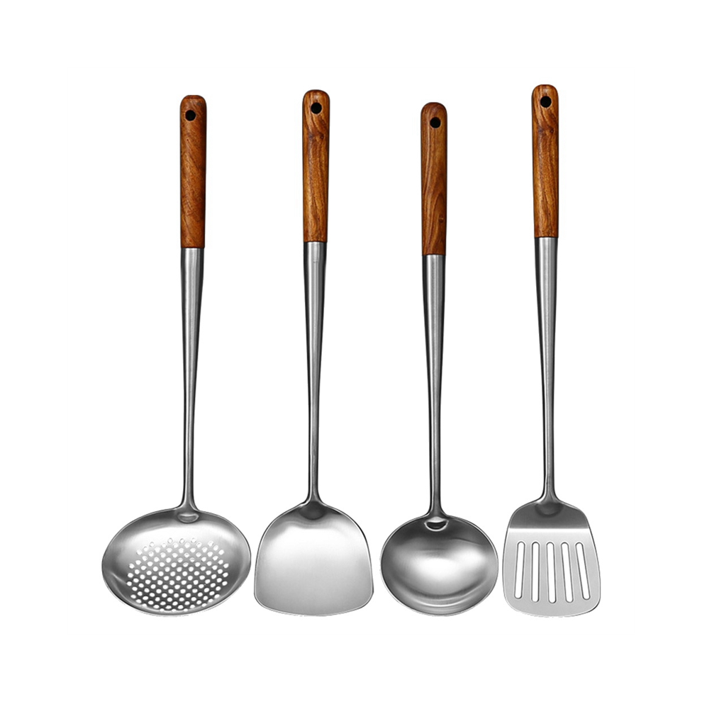 Long Handle Stainless Steel Wok Spatula Kitchen Slotted Turner Set