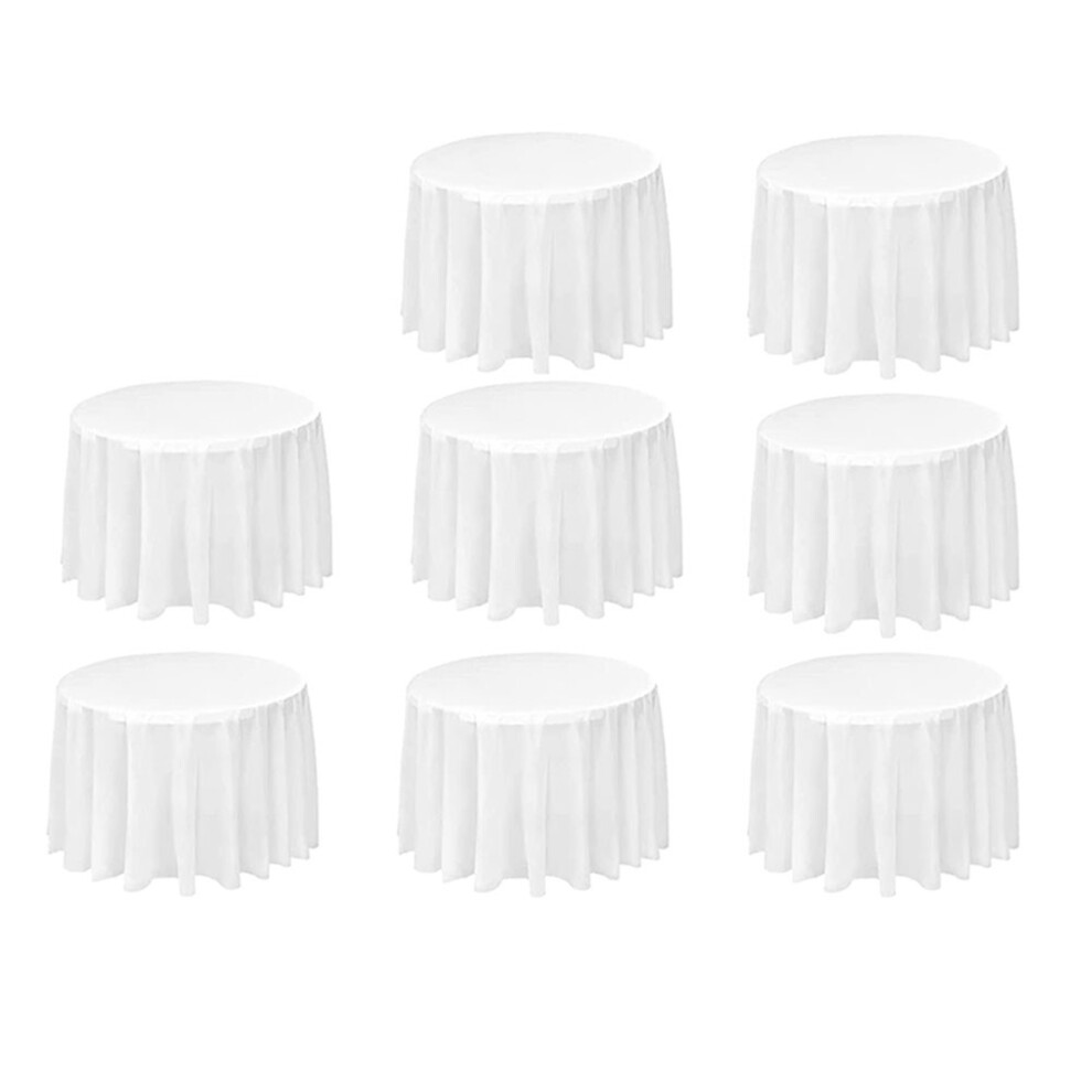 8 paquets de 84 pouces de nappes rondes jetables en plastique PEVA (blanc)
