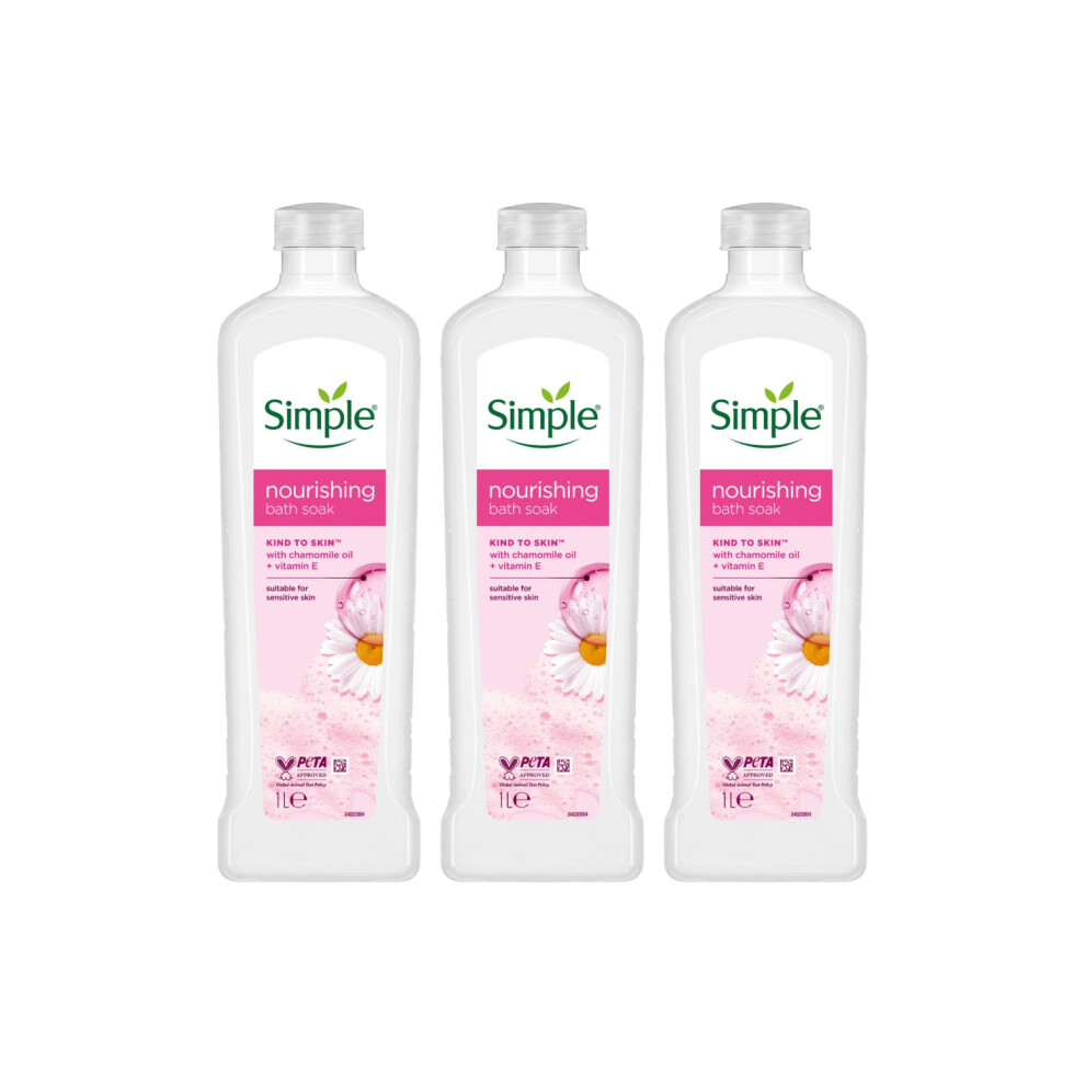 3x Simple Kind to Skin Nourishing Bath Soak w/ Chamomile Oil Sensitive Skin, 1L