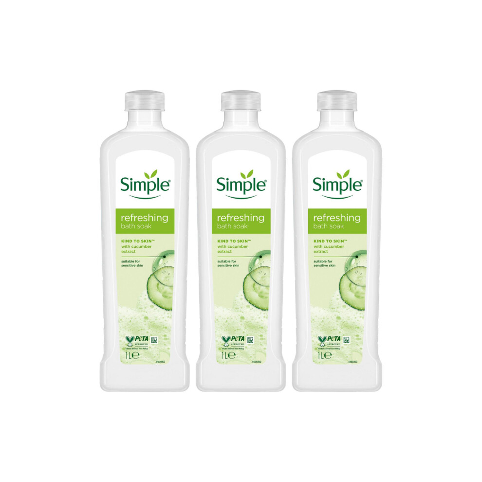 Simple 3X Kind To Skin Refreshing Bath Soak Cucumber Extract Sensitive Skin, 1L