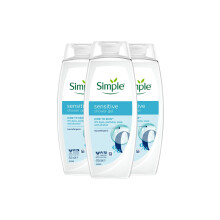 Simple Kind to Skin Sensitive Shower Gel Body Wash w/ Hypoallergenic 450ml, 3pk