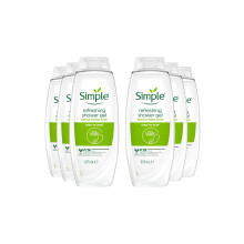 Simple Kind to Skin Refreshing Shower Gel 675ml (6 Pack) with Cucumber & Pro-Vitamin B5 - Dermatologically Tested, Fragrance-Free - 69671702