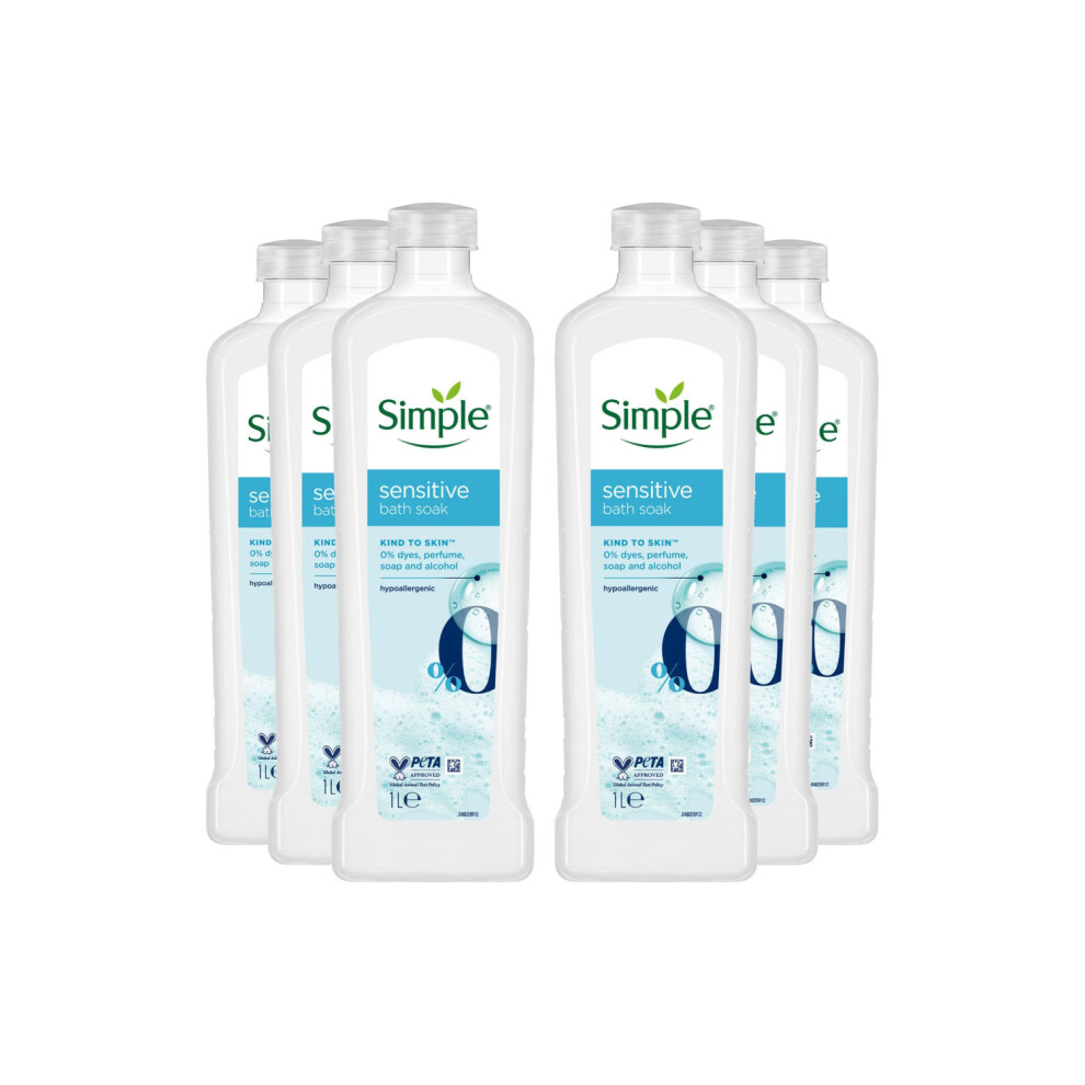 Simple 6X Kind To Skin Sensitive Bath Soak Hypoallergenic For All Skin Types, 1L