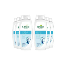 Simple Kind to Skin Sensitive Shower Gel Body Wash w/ Hypoallergenic 450ml, 6pk