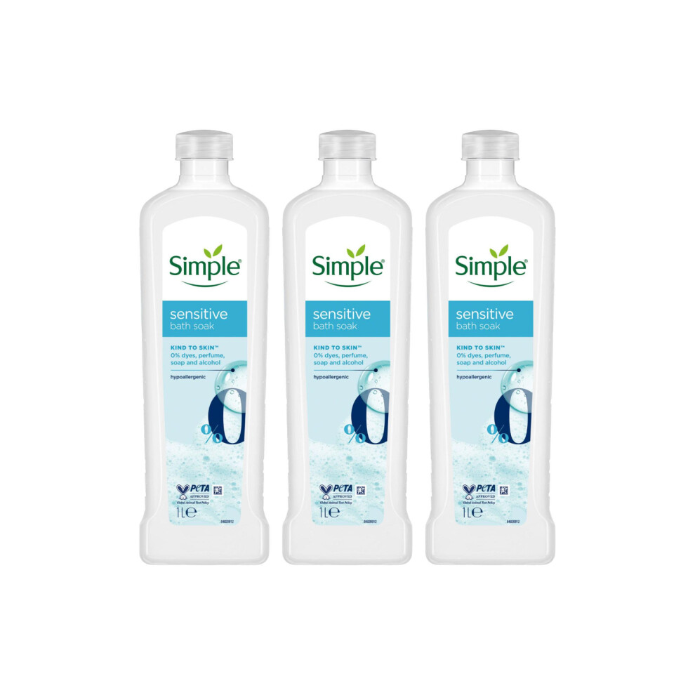 Simple 3X Kind To Skin Sensitive Bath Soak Hypoallergenic For All Skin Types, 1L