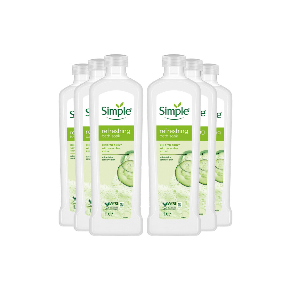Simple 6X Kind To Skin Refreshing Bath Soak Cucumber Extract Sensitive Skin, 1L