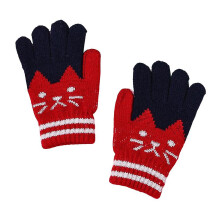 (Navy Increase Red) Children Knit Warm Gloves Full Cover Windproof Thermal Gloves For Outdoor Indoor-26