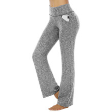 (Light Hemp Gray Bootcut Pockets, L) Flare Wide Leg Leggings Women High Waist Foldover Yoga Pants Bootcut Fitness Gym