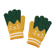 (Green And Yellow) Children Knit Warm Gloves Full Cover Windproof Thermal Gloves For Outdoor Indoor-26