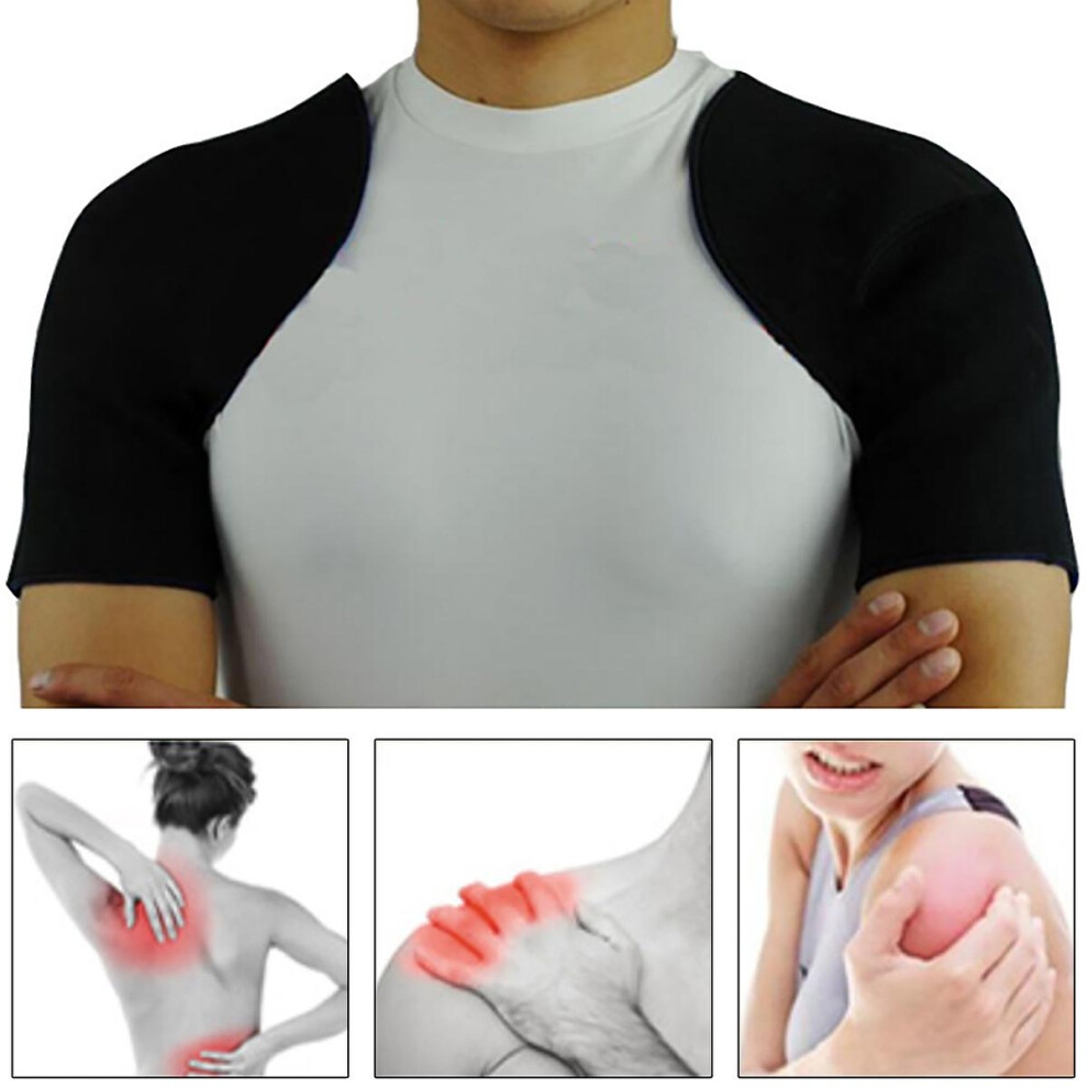 (L) Double Shoulder Back Support Brace Injury Arthritis Pain Relief Strap