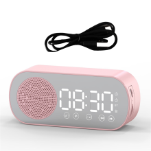 Ασύρματο ηχείο Bluetooth με ραδιόφωνο και ρολόι, διπλό ξυπνητήρι για το σπίτι, ροζ
