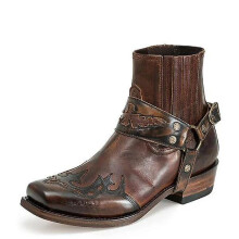 (Light Coffee, 42) Western Boots For Men Vintage Embroidered Boots Square-toe Embroidered Short Boots