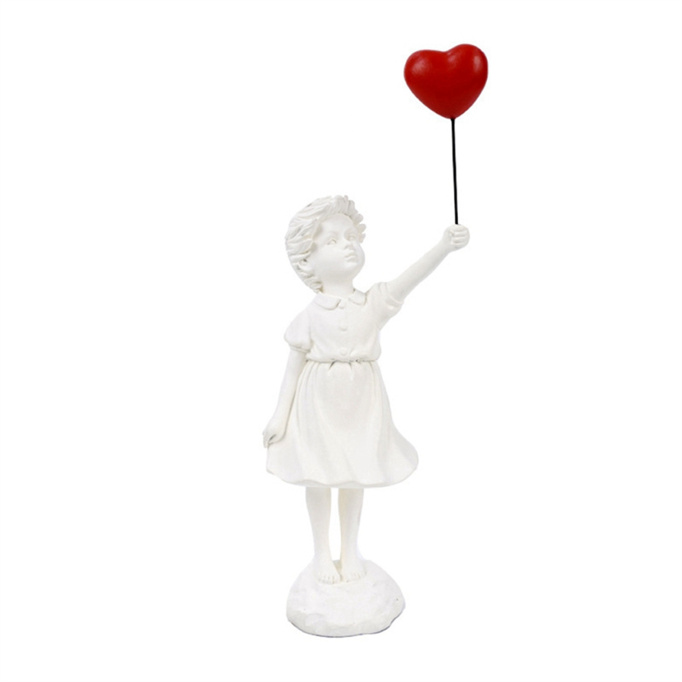 Little Girl With Balloon Figurine Statue Home Table Decoration White