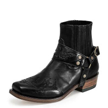 (Black, 41) Western Boots For Men Vintage Embroidered Boots Square-toe Embroidered Short Boots