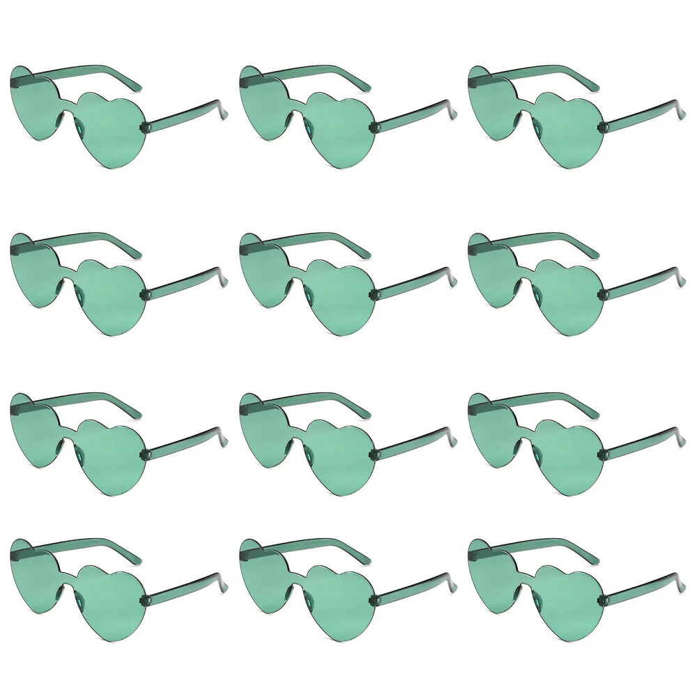 (green) 12pcs Heart Sunglasses For Women Transparent Heart Shaped Sunglasses Bulk Fun Sunglasses Pack For Party Favor-image-OPC-PFX9QMV-NEW