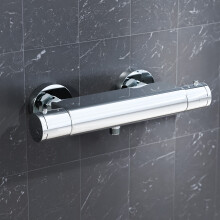 Nes Home Round Chrome Thermostatic Shower Bar Valve Single Outlet Wall Mounted