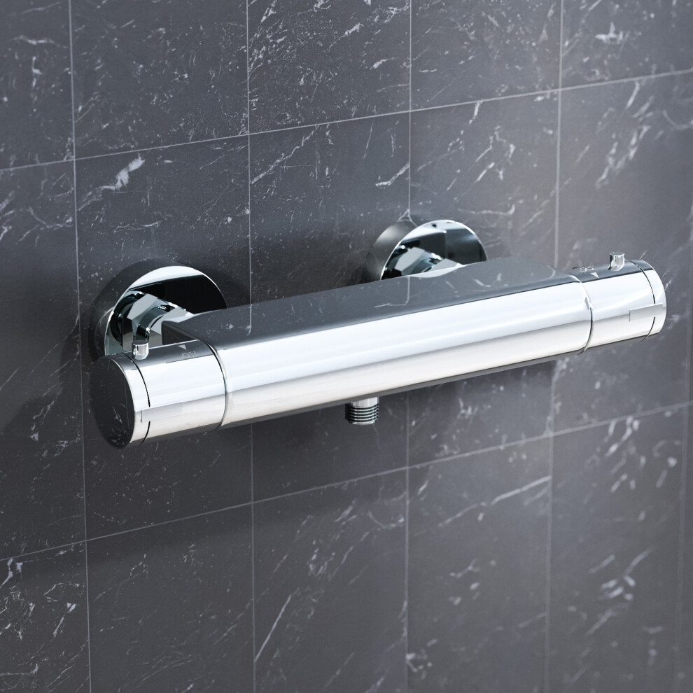 Nes Home Round Chrome Thermostatic Shower Bar Valve Single Outlet Wall Mounted