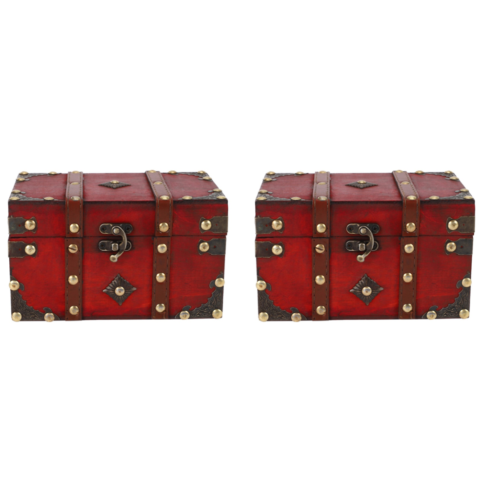 Coffre au trésor rétro 2X Boîte de rangement en bois vintage Organisateur de bijoux de style antique pour bibelots Petit