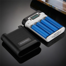 White 4-Slot 18650 Battery Charging Case with LCD Display and Safe Protection (Batteries Not Included)