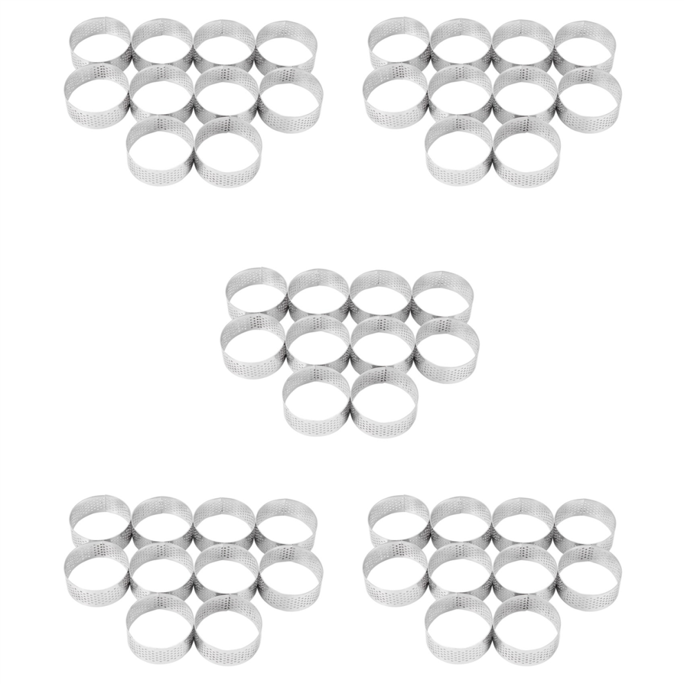 50 Pack 5cm Stainless Steel Tart Ring, Heat-Resistant Perforated Cake Mousse Round Ring Baking Tools