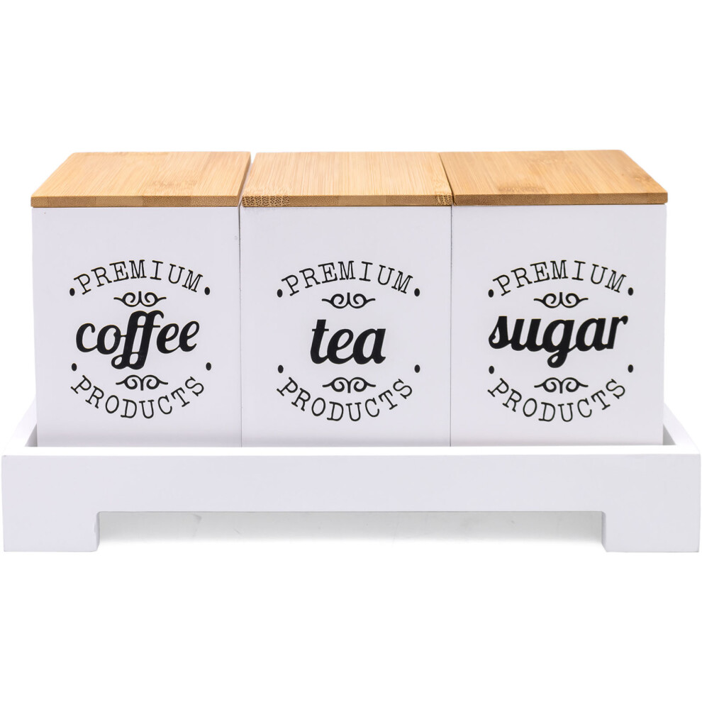 Retro Tea Holder, Sugar, Coffee 3 Piece Canister Set with Stand