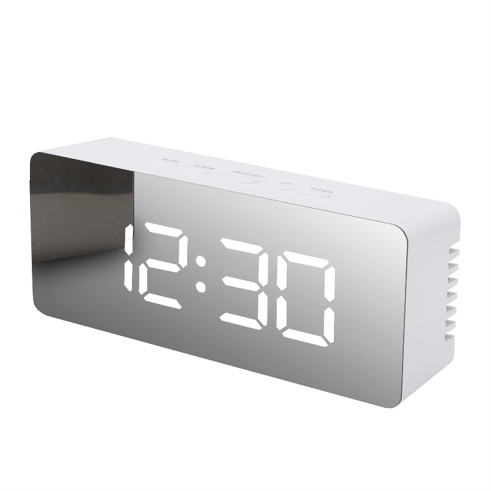 Horloge numérique à miroir LED pour chambre à coucher, horloge de table électronique de voyage, blanche