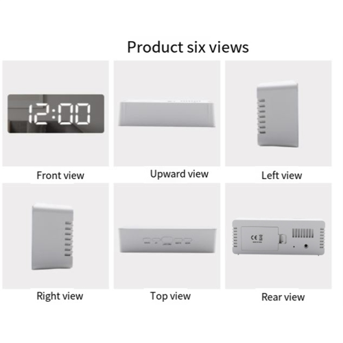 LED Mirror Digital Clock Bedroom Travel Electronic Table Clock, White 2