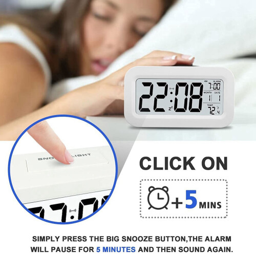 Rechargeable Alarm Clocks,Digital Clocks,12/24Hours Date White 1