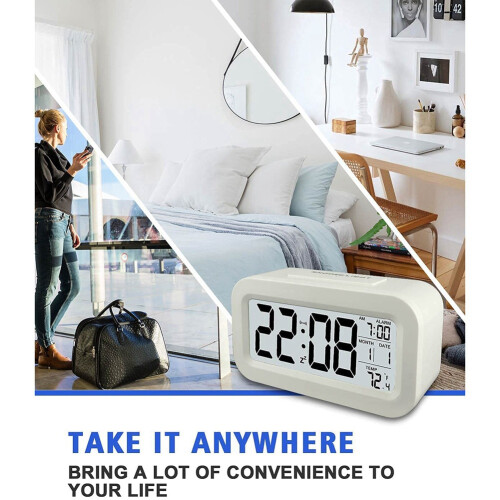 Rechargeable Alarm Clocks,Digital Clocks,12/24Hours Date White 2