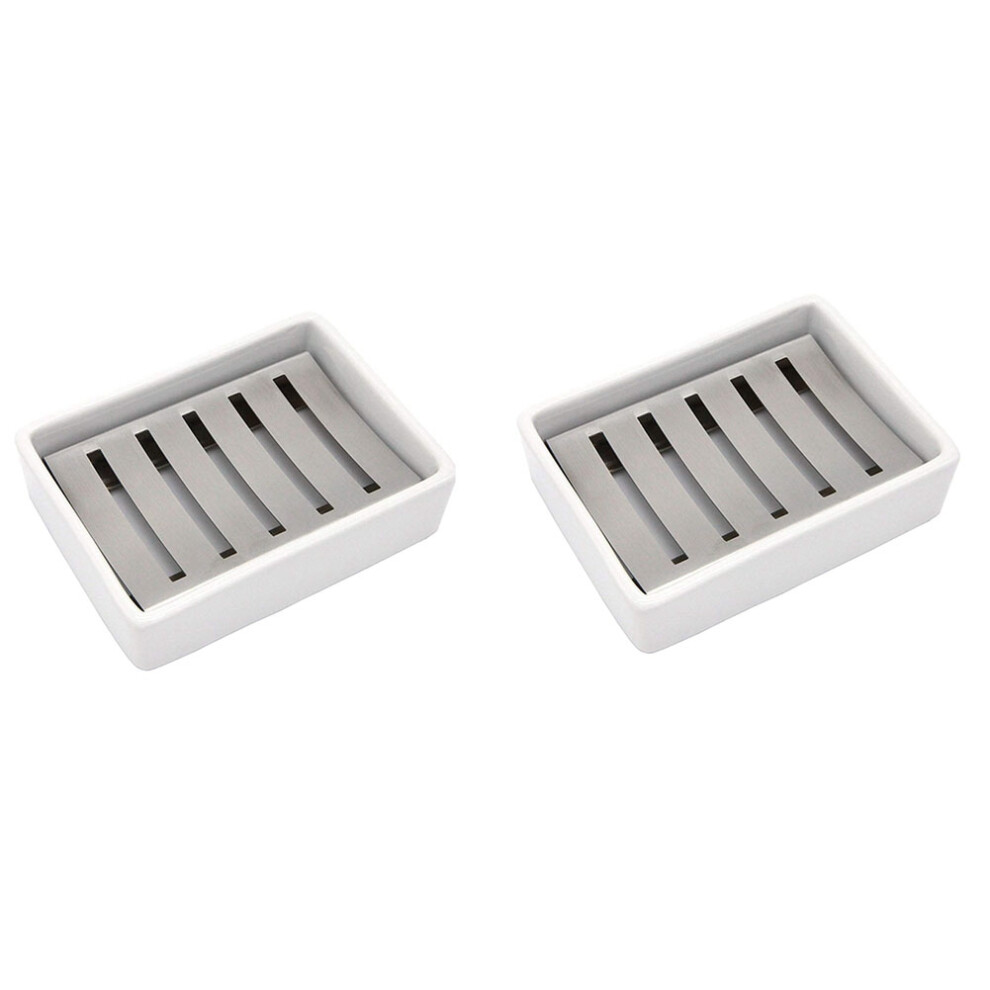 2X Ceramic Soap Dish Stainless Steel Holder for Bathroom and Shower Double Layer Draining Box-image-OPC-PFX9VXT-NEW
