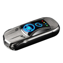 (Black) Hywell Double Arc Electric Lighter Usb Rechargeable Lighter With Fingerprint Sensor Sport Car Shape