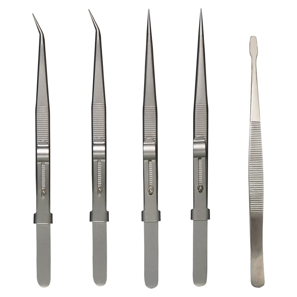 Spactz 5Pcs Precision Tweezers Set - Anti Static Stainless Steel