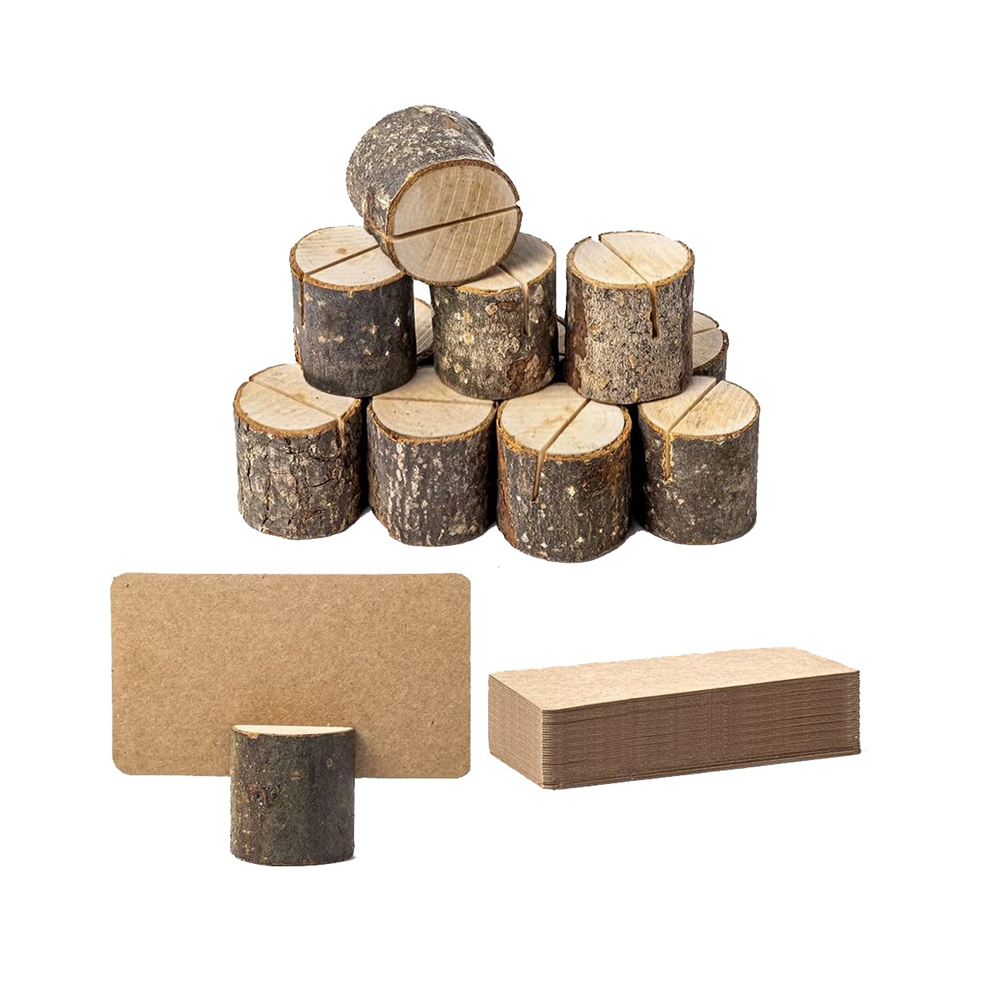 Porta Segnaposto In Legno Di Alta Qualità E 24 Segnaposto In Carta Kraft