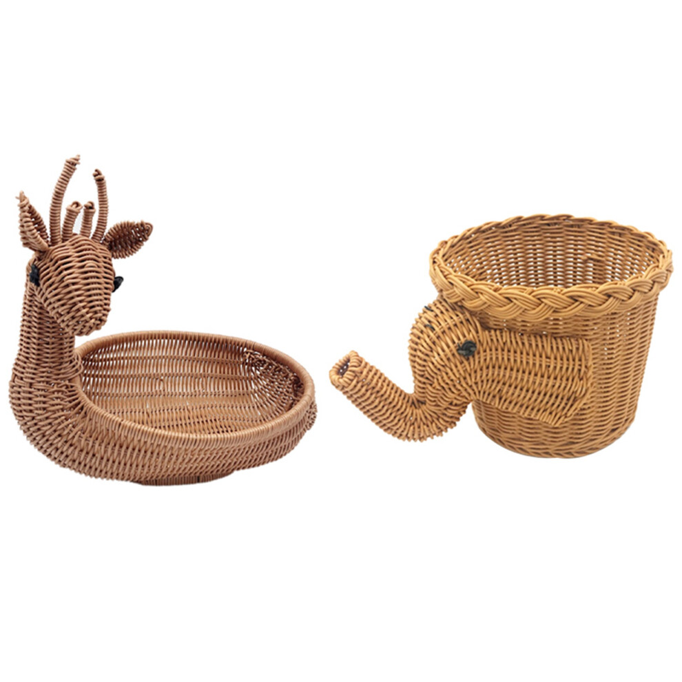 Panier de pique-nique en osier et bambou fait à la main en forme d'éléphant pour le stockage des fruits