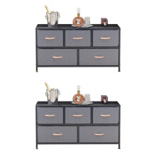 Kommode 2X mit 5 Etagen, Kommode aus Textilgewebe mit oberer Holzposition, Rahmen auf Holz und regulierbarem Tisch, Organisator