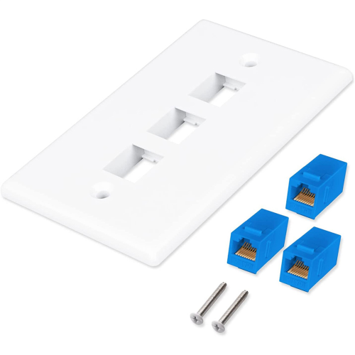 3Pack 3-Port Ethernet Wall Plate, RJ45 Plate with Inline Coupler Insert,Cat6 Jack 2