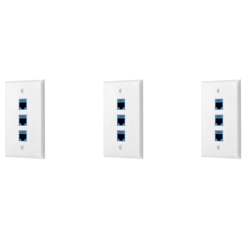 3Pack 3-Port Ethernet Wall Plate, RJ45 Plate with Inline Coupler Insert,Cat6 Jack