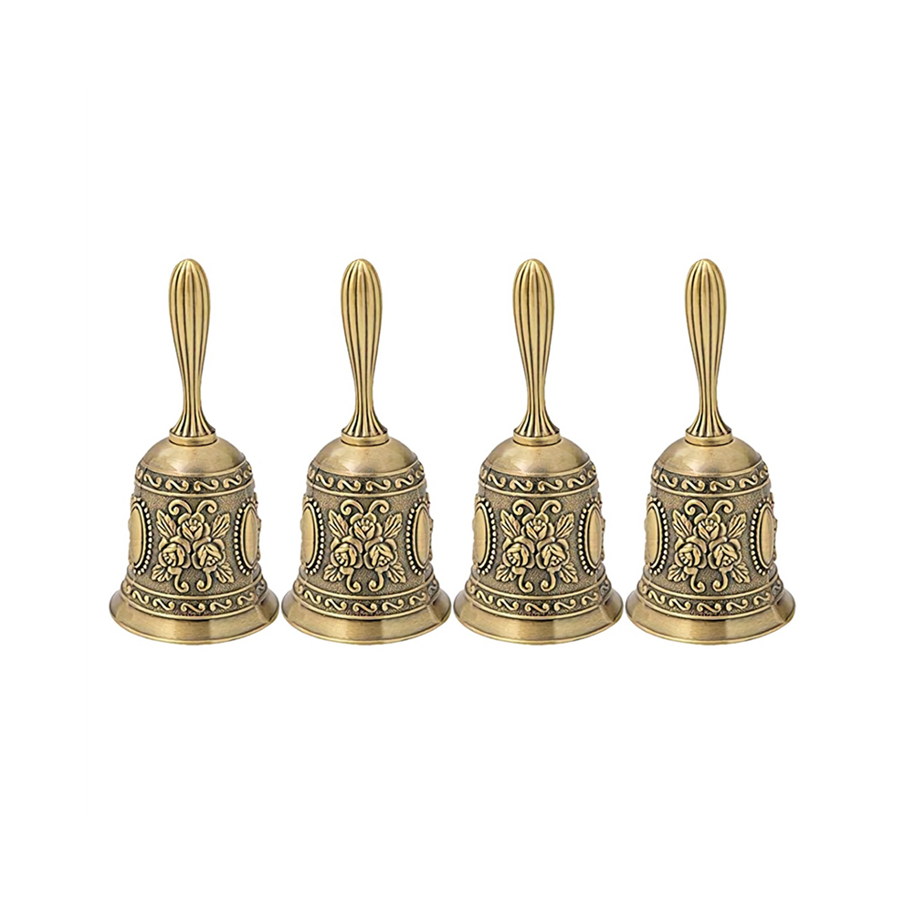 Lot de 4 cloches à main en métal pour service de table, jeu de thé ou de dîner, couleur or