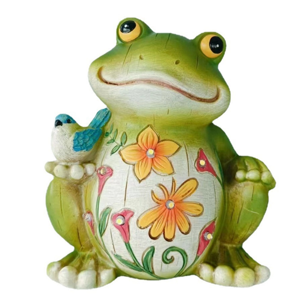 Statue de jardin en résine représentant une grenouille décorative avec lumière solaire