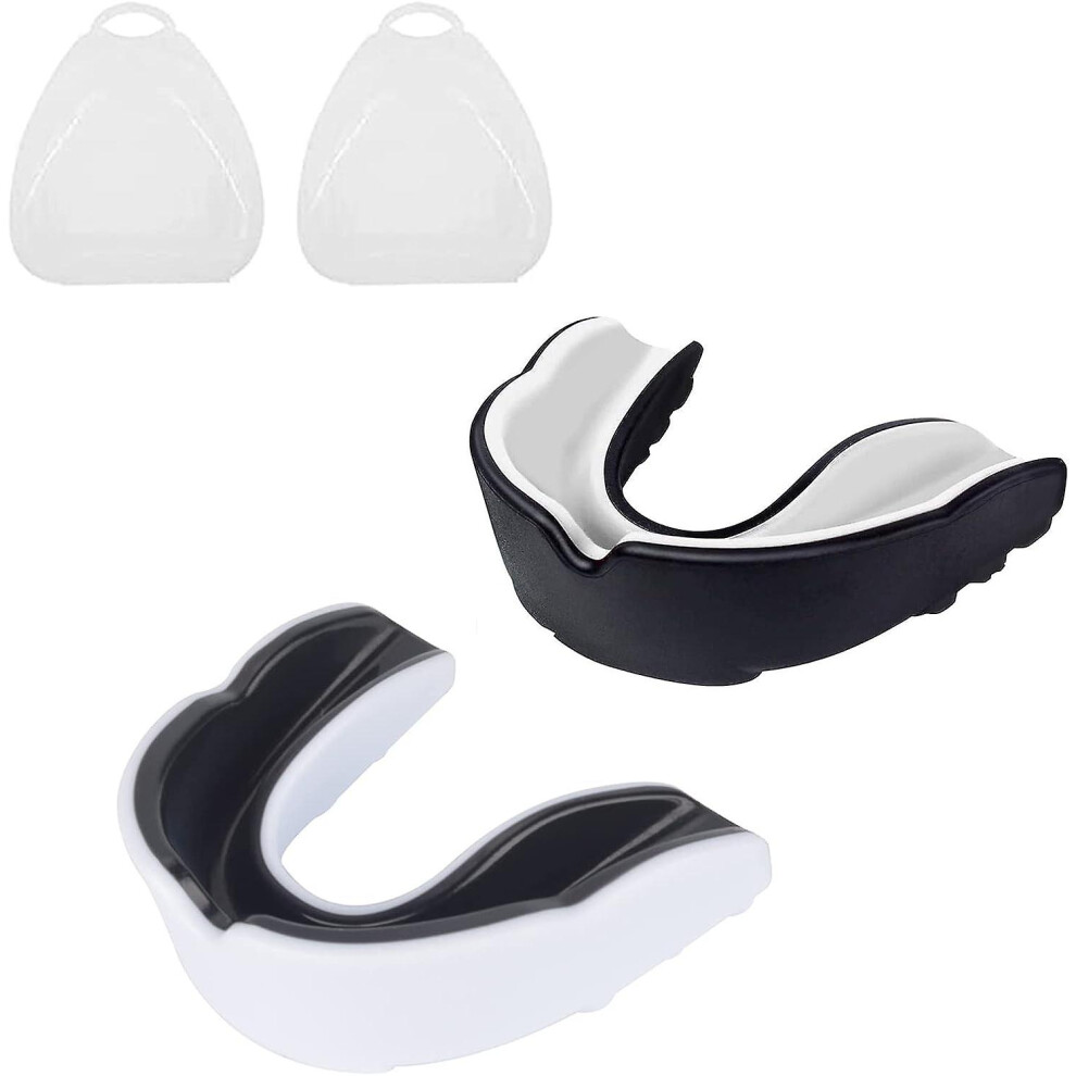 Mkk-2 Pcs Sports Mouth Guard Adults And Junior Gum Shield With Case, Mouldable Slim Fit Mouthguard For Boxing, Mma, Rugby, Martial Arts, Judo, Karate,