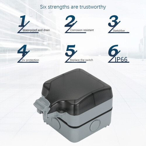 Caja impermeable IP66 13A con interruptor (enchufe británico) 1