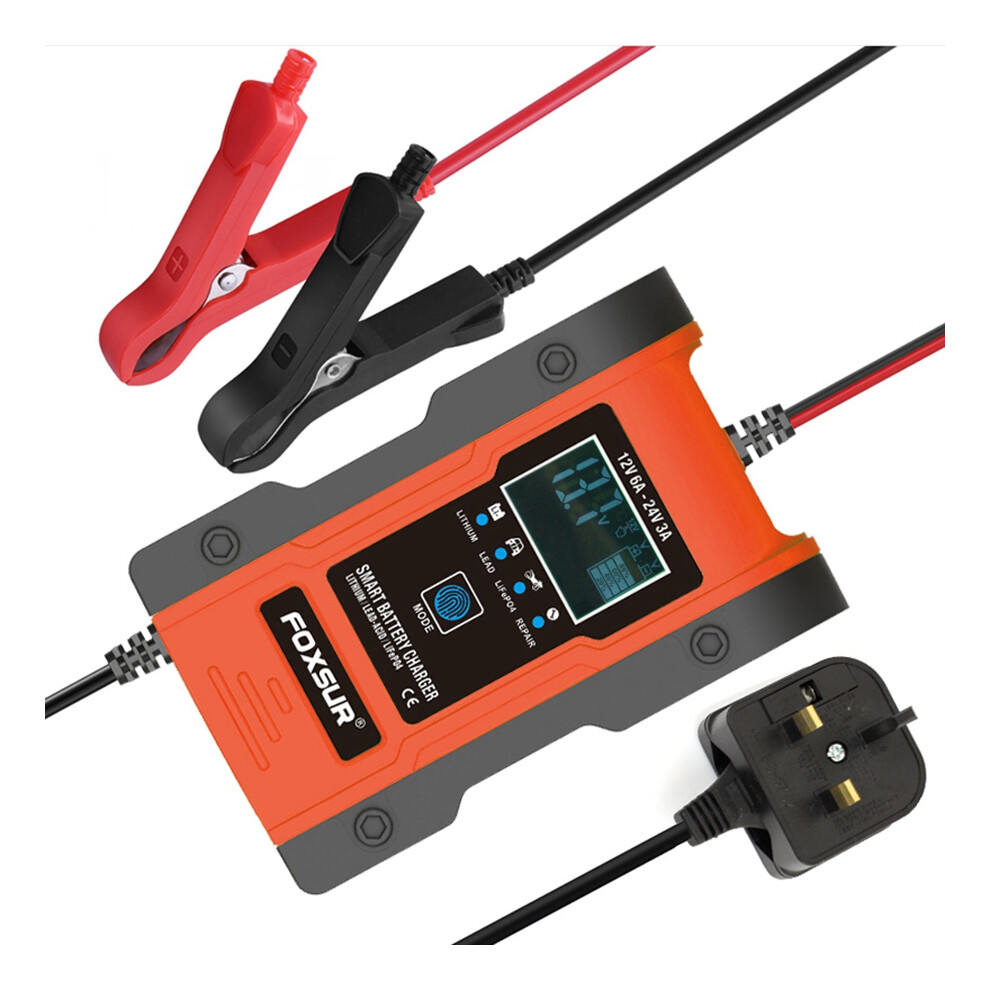 Chargeur 12V 24V 6A pour batterie lithium-ion moto voiture - Prise UK
