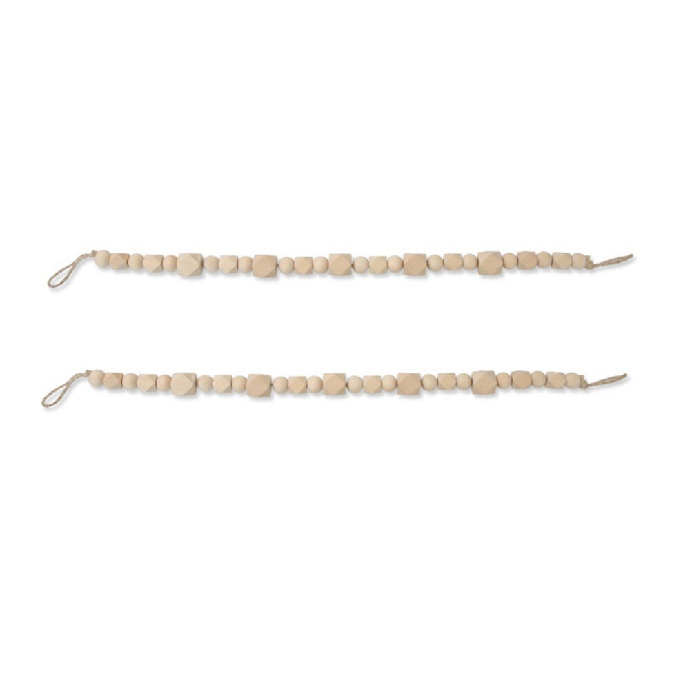 Lot de 2 embrasses de guirlandes de perles en bois avec pompons pour rideau 68 cm