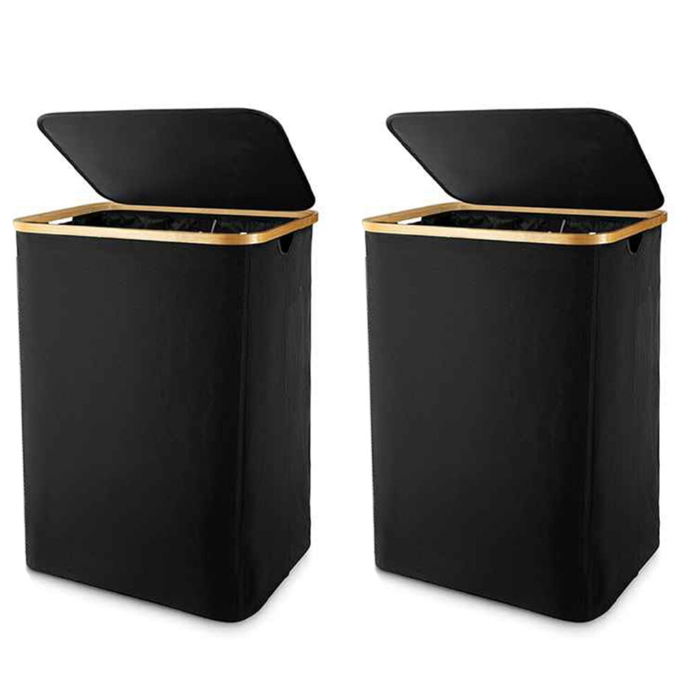Lot de 2 paniers à linge avec couvercle, sac amovible noir, pour salle de bain et chambre