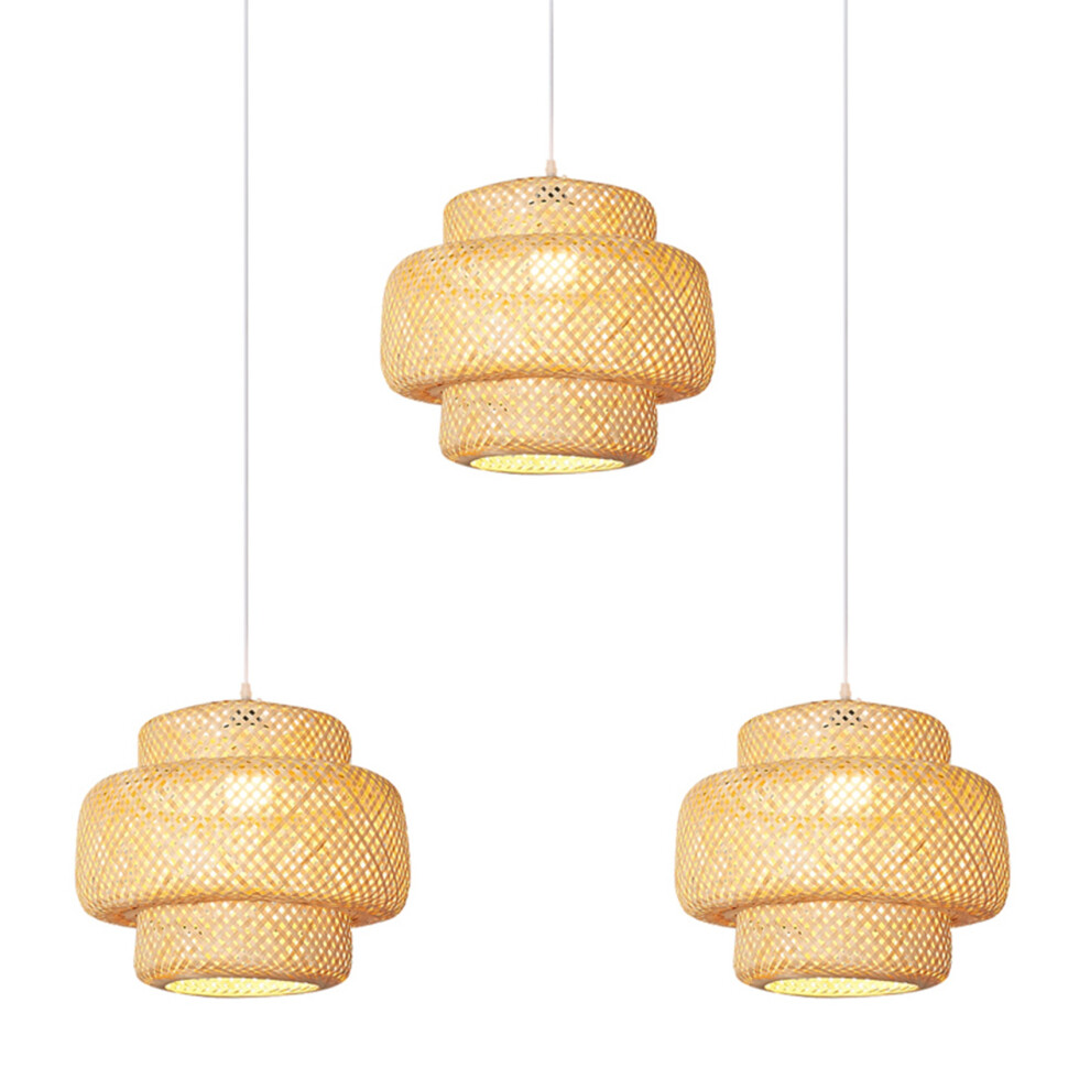 3X Abat-jour en bambou fait à la main Pendentif Plafond DIY Restaurant Allée Lampe Abat-jour Tissage Suspension Lumière (Sans Source)