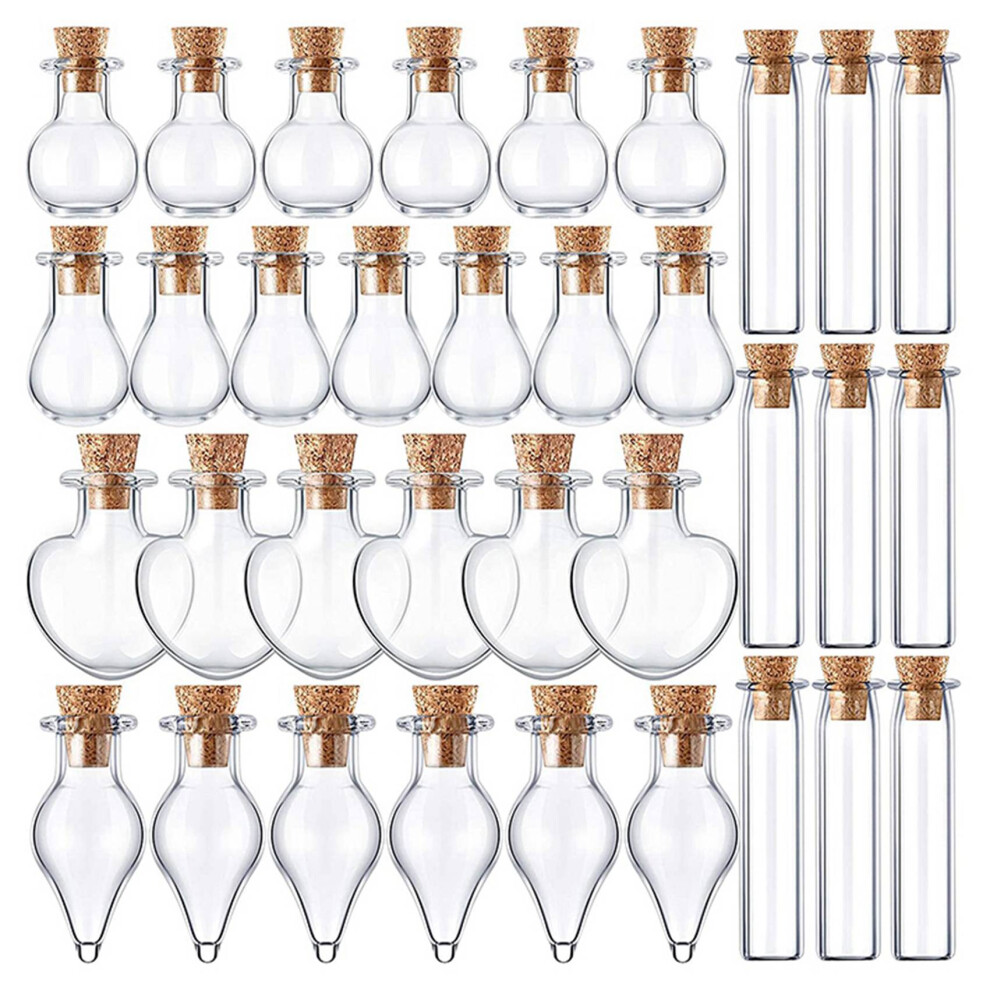 50 Pieces Mini Glass Jars Bottles with Cork Stoppers 5 Shapes Bottle