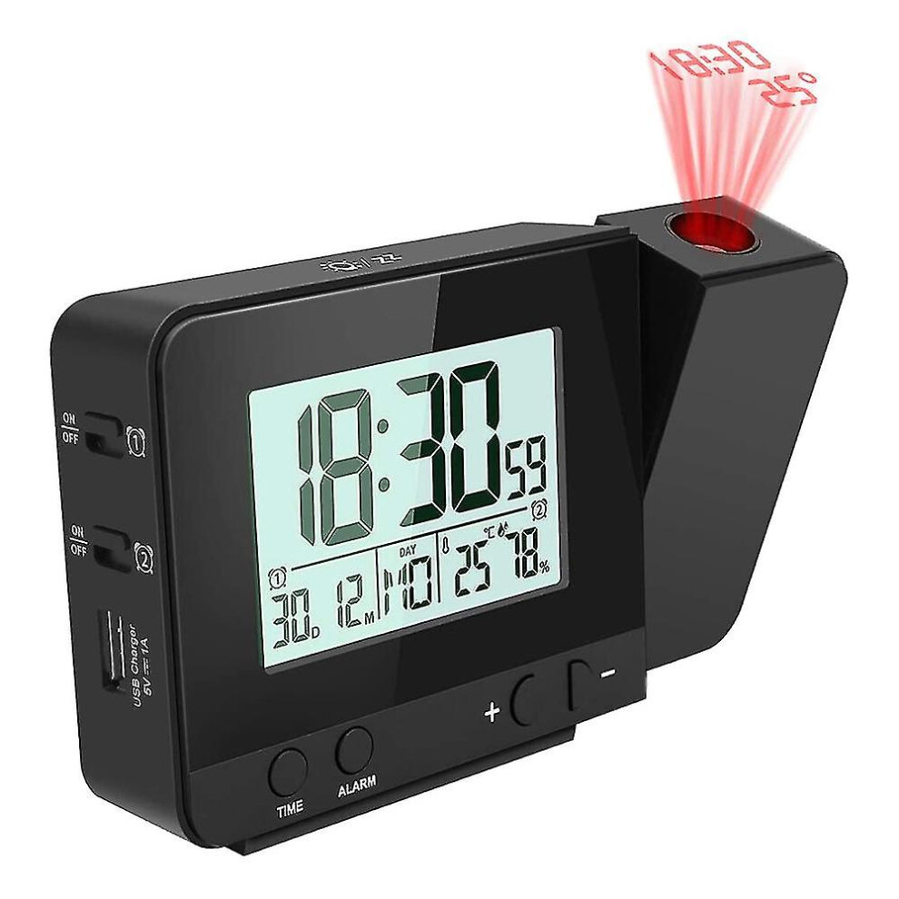 Projection Digital Alarm Clock For Bedrooms, Large Alarm Clock With Projection On Ceiling With Usb Port,battery Backup, 180projector, Led Display,ye
