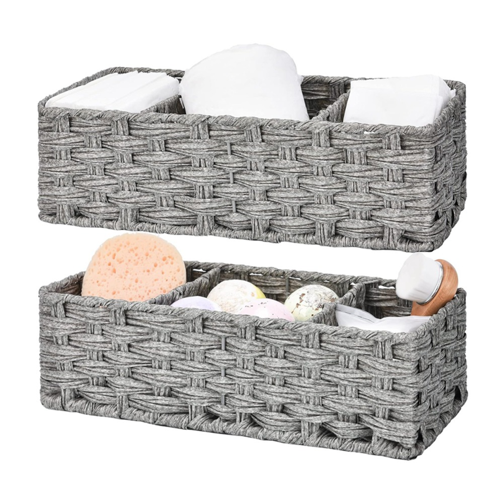 Organisateur de salle de bain et de toilettes, pour réservoir 3 sections, lot de 2, gris